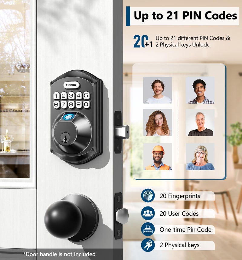 TEEHO TE002 Fingerprint Door Lock - Keyless Entry Door Lock - Electronic Keypad Deadbolt - Smart Locks for Front Door - Auto Lock - Easy Installation - Matte Black - Image 2
